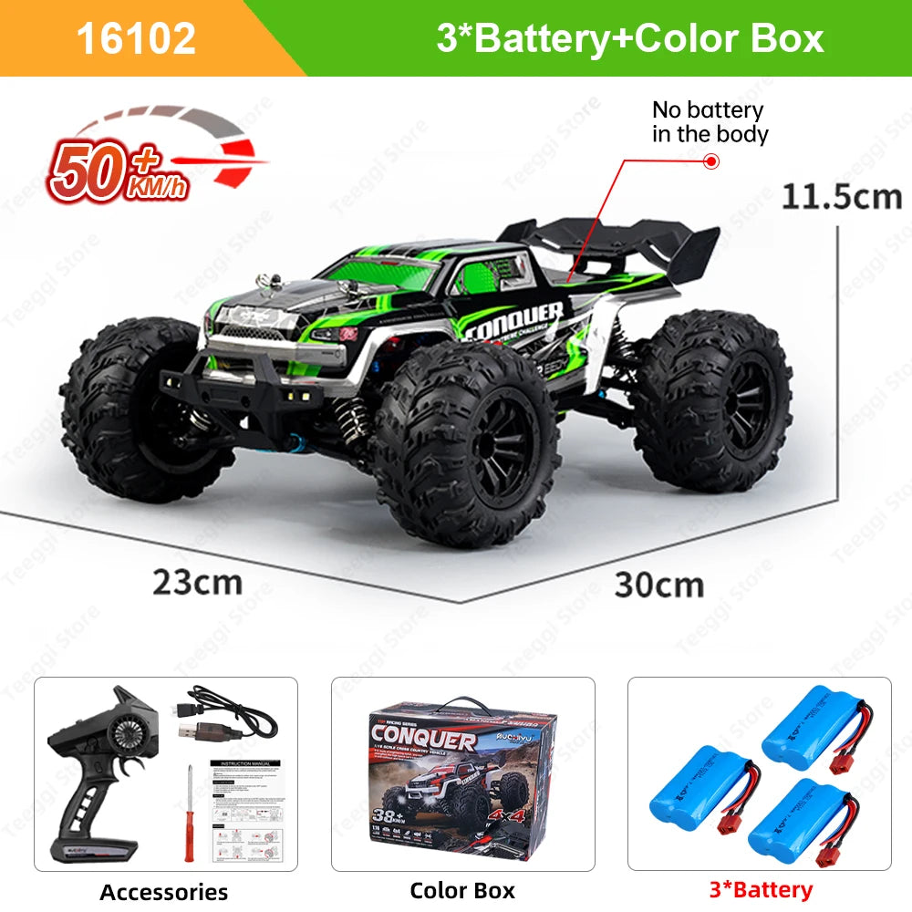 16101 /16102 PRO 1:16 High Speed RC Car with LED Light Drift 70KM/H 4WD RC Off-Road Car Monster Truck Toy for Kid Gifts
