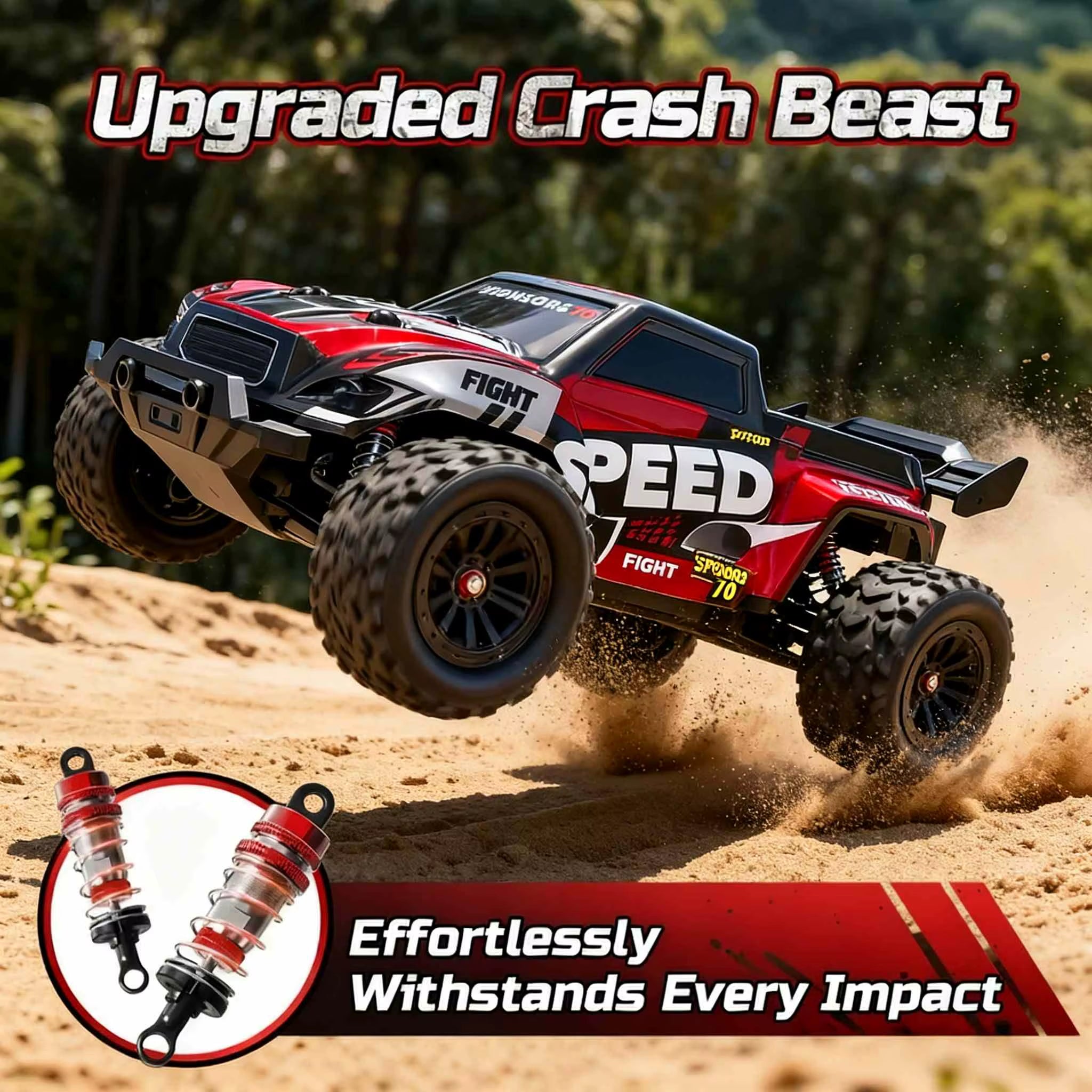 2.4Ghz Four-Wheel Drive All-Terrain Remote Control Truck Toy, Large All-Terrain Tires with LED Lights, Remote Control Off-Road V