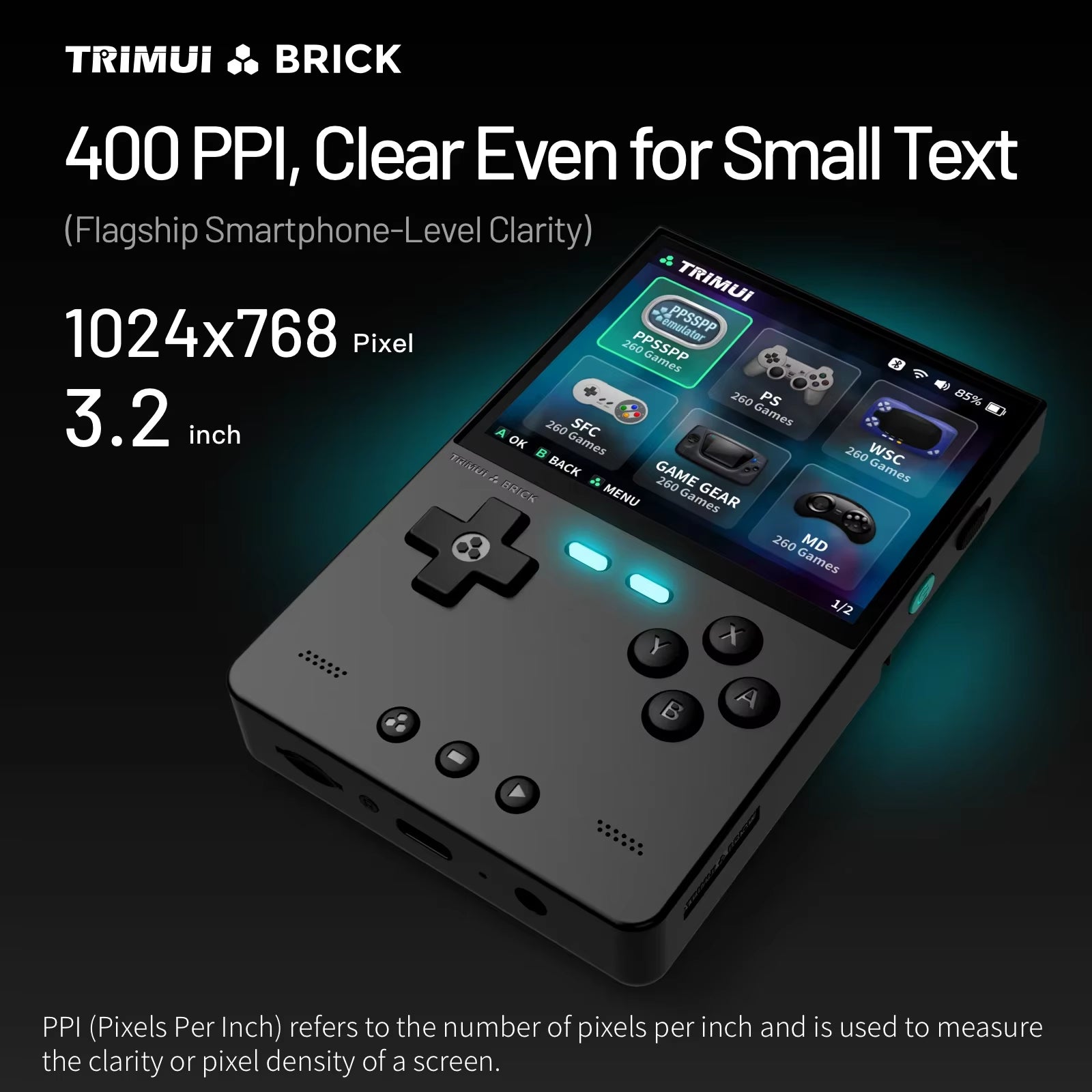 BRICK Handheld Game Console 3.2'' IPS Screen Linux System  UI Metal Back Panel Key LED Lighting Free Keycap Gifts