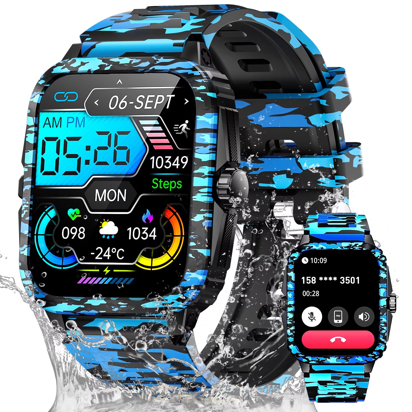 New Smart Watch for Men 3ATM Waterproof 1.96"HD Big Screen Rugged Smart Watch Heart Rate/Spo2/Sleep Monitor Fitness Watch
