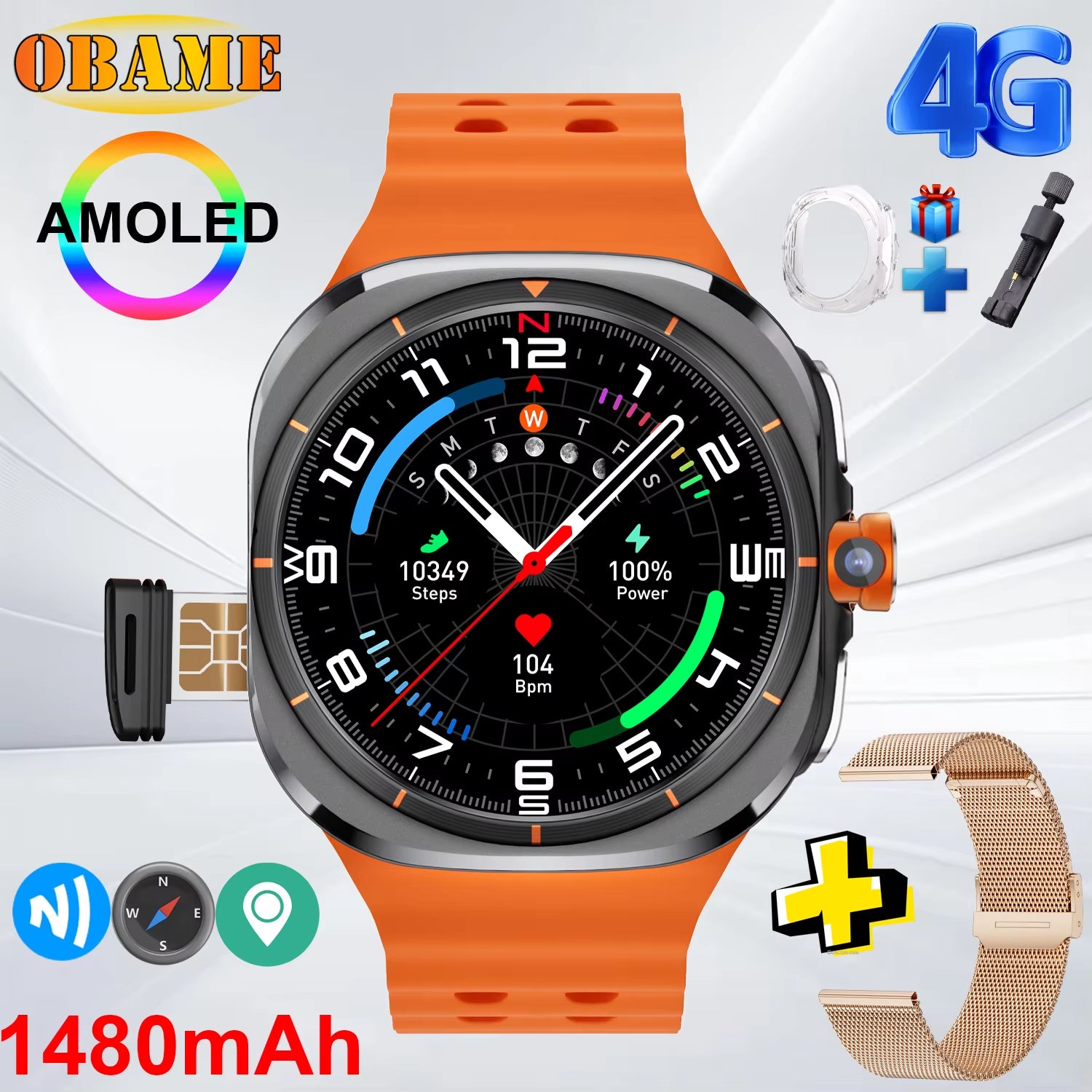 2025New WATCH 7 Ultra Upgrade 5G Smart Watch Men 1480Mah 32GB Memory 480*480 HD Screen Camera NFC GPS Compass Sports Smartwatch