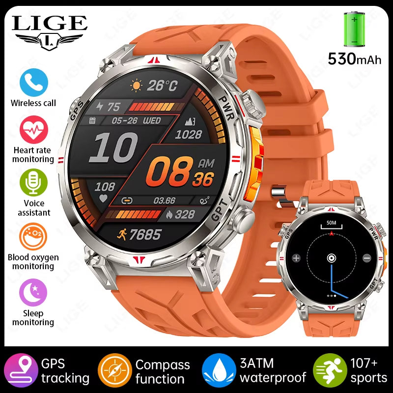 New 530Mah Large Battery GPS Smart Watch Men 1.39" HD Display Outdoor Compass Sports Fitness Bluetooth Call Men Smartwatch