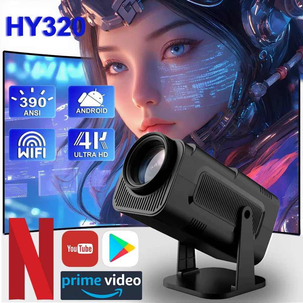 2025 4K Android 11 Projector Native 1080P 390ANSI HY320 Dual Wifi6 BT5.0 1920*1080P Cinema Portable Projetor Upgrated HY300