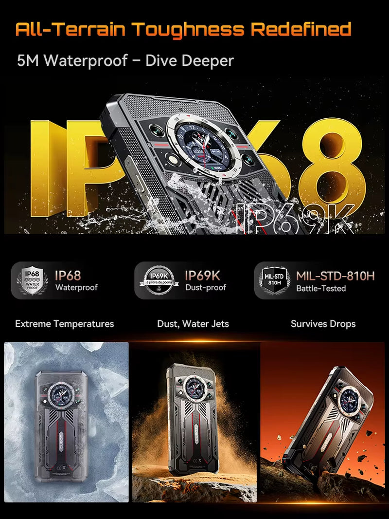 Rugged Smartphone 5G  Kingkong 11, 10200Mah Battery, Dimensity 7025, 6Nm, 2.5Ghz, 32GB RAM(16+16), 256GB ROM,108MP Camera
