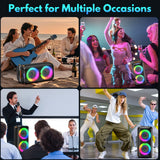 Bluetooth Speaker, Home Singing Portable Party Speaker with 2 Microphones, Dual 6.5'' Subwoofer Deep Bass, Rgb Lights, T27-T
