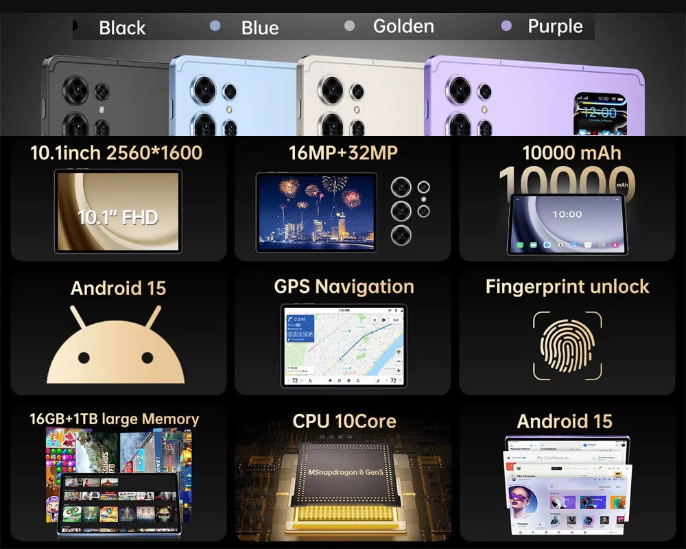 2025 Original Tab Pad 7S Pro 10" Android 15 Tablets Global Snapdragon 8 Gen3 22GB+2TB Tablet PC 10000Mah 5G Dual SIM Kids Tablet