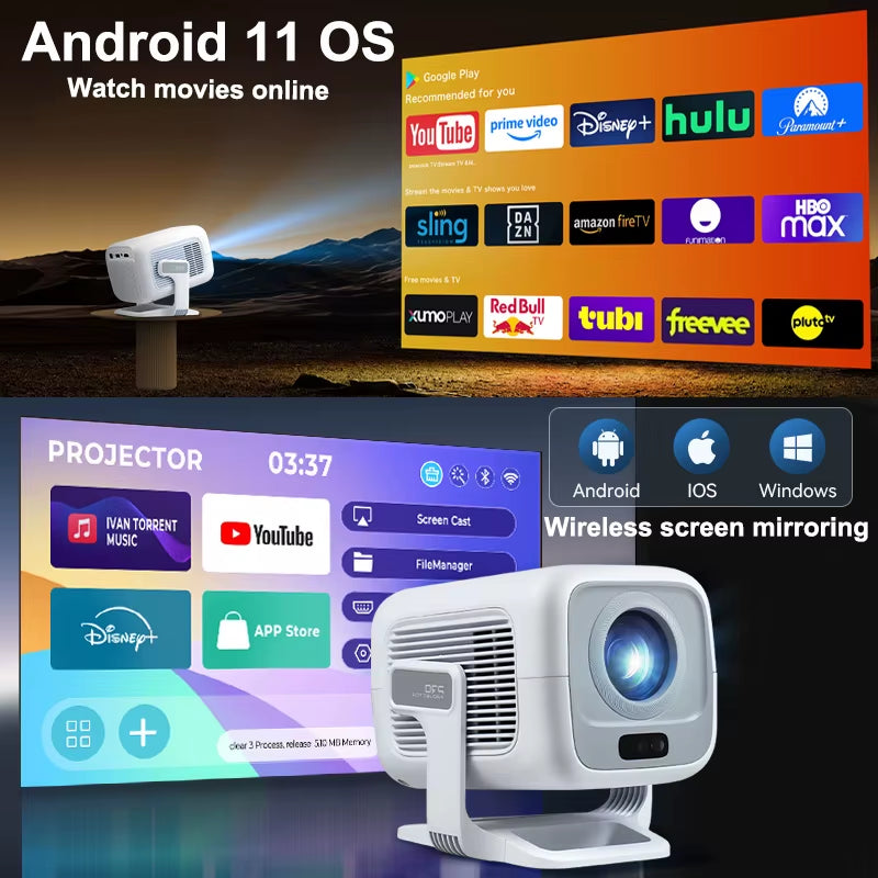 4K Projector Android Native Portable 1080P Auto Focus 600ANSI Video Home Cinema Outdoor Hd Led Projetor