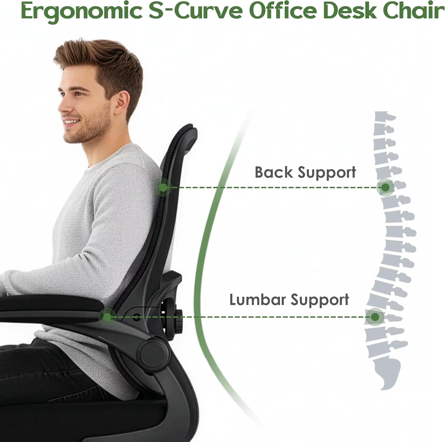 Office Chair Ergonomic Desk Chair - Mesh Comfy Home Desk Office Chairs with Wheels Adjustable Lumbar