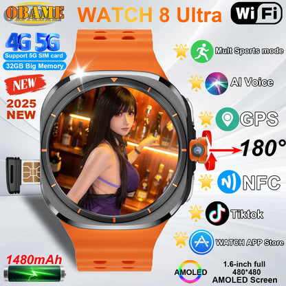 2025New WATCH 7 Ultra Upgrade 5G Smart Watch Men 1480Mah 32GB Memory 480*480 HD Screen Camera NFC GPS Compass Sports Smartwatch
