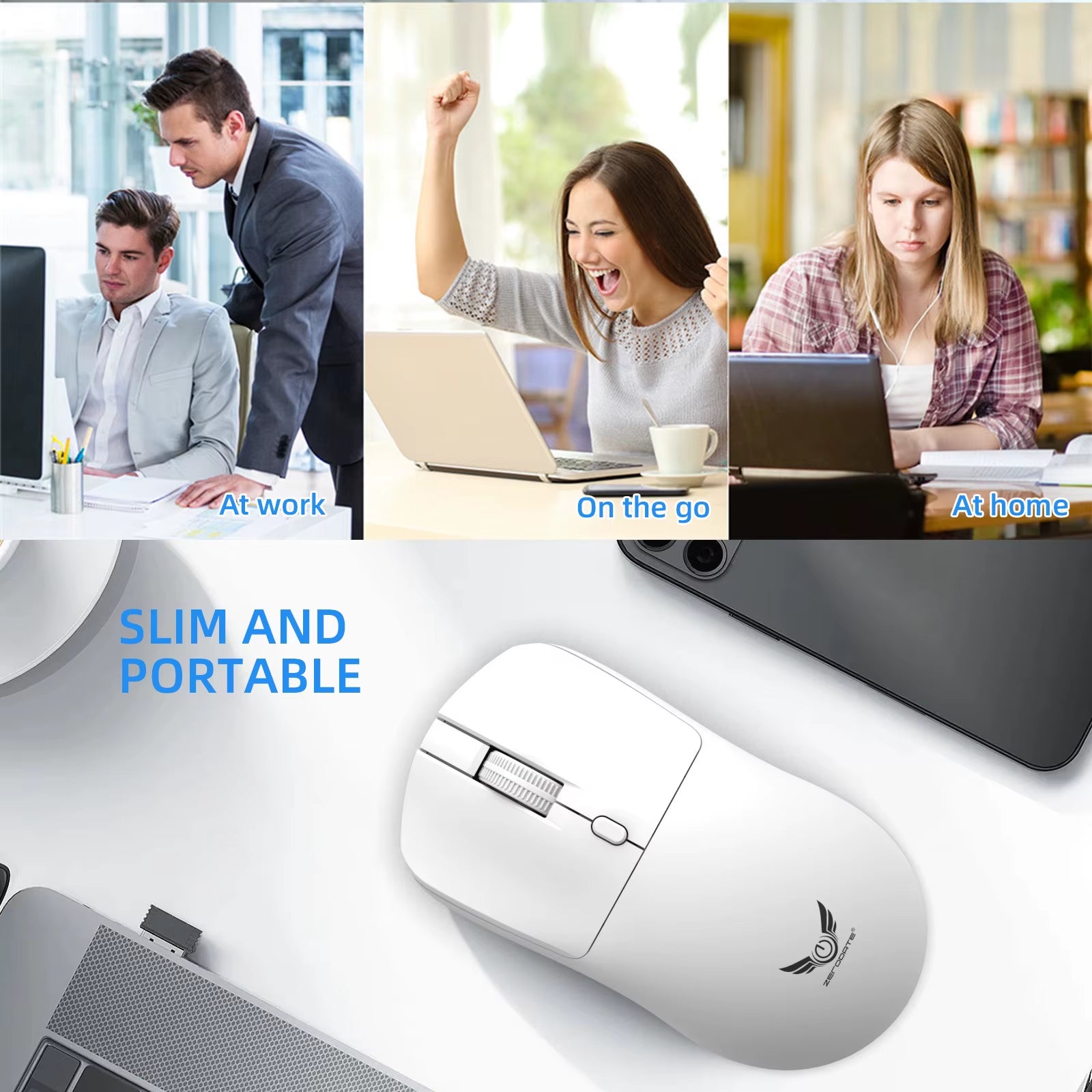 2.4G Wireless Mouse Ergonomic Adjustable 800-1200-1600 DPI Lightweight Rechargeable Office Gaming Mice for Pc/Laptop/Macbook Pro