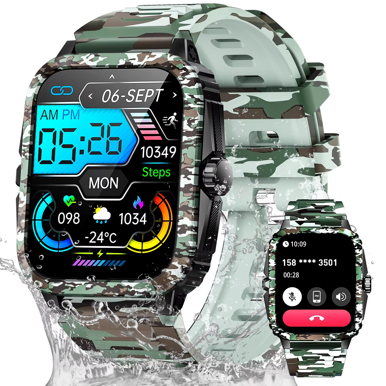 New Smart Watch for Men 3ATM Waterproof 1.96"HD Big Screen Rugged Smart Watch Heart Rate/Spo2/Sleep Monitor Fitness Watch