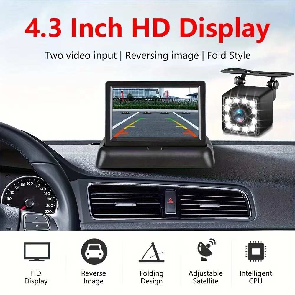 4.3 Inch Foldable Screen TFT LCD Vehicle Car Backup Monitor Camera Kit Rear View Reverse Parking System Night Vision Camera