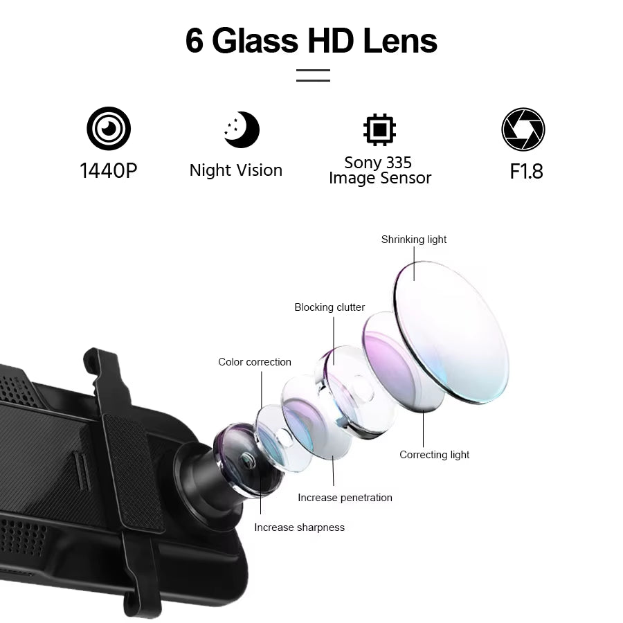 10" Dash Cam 2K Car Dvr Auto WIFI Mirror Stream Optioanl1080P Rearview Black Box Dashcam Camera Night Vision Drive Recorder