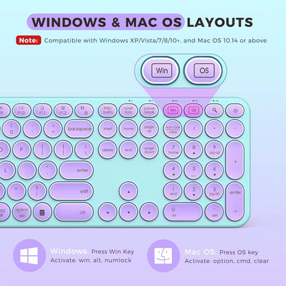 USB & Type C Wireless Keyboard and Mouse Combo for Win 7/8/10 Macbook Pro Air Laptop PC round Key Ergonomic Keyboards