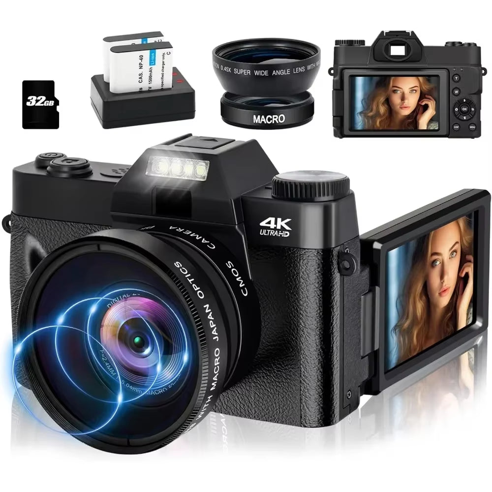 4K Digital Camera for Photography 16X Digital Zoom Vlog Camera for Youtube 75MP Wifi Autofocus Livestream Video Camera Camcorder