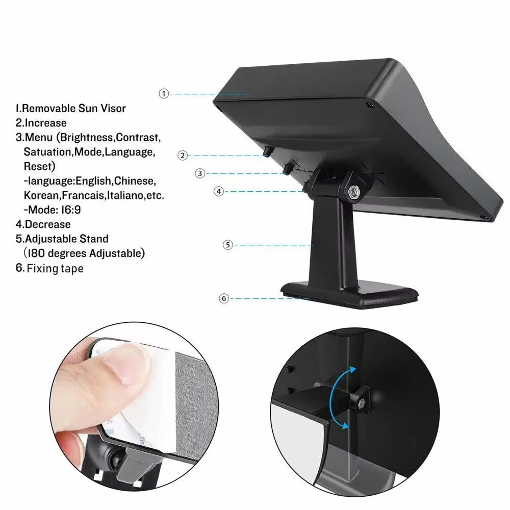 Wireless Car Reversing Backup Camera 4.3 Inch Vehicle Rear View Monitor Mirror Parking Kit