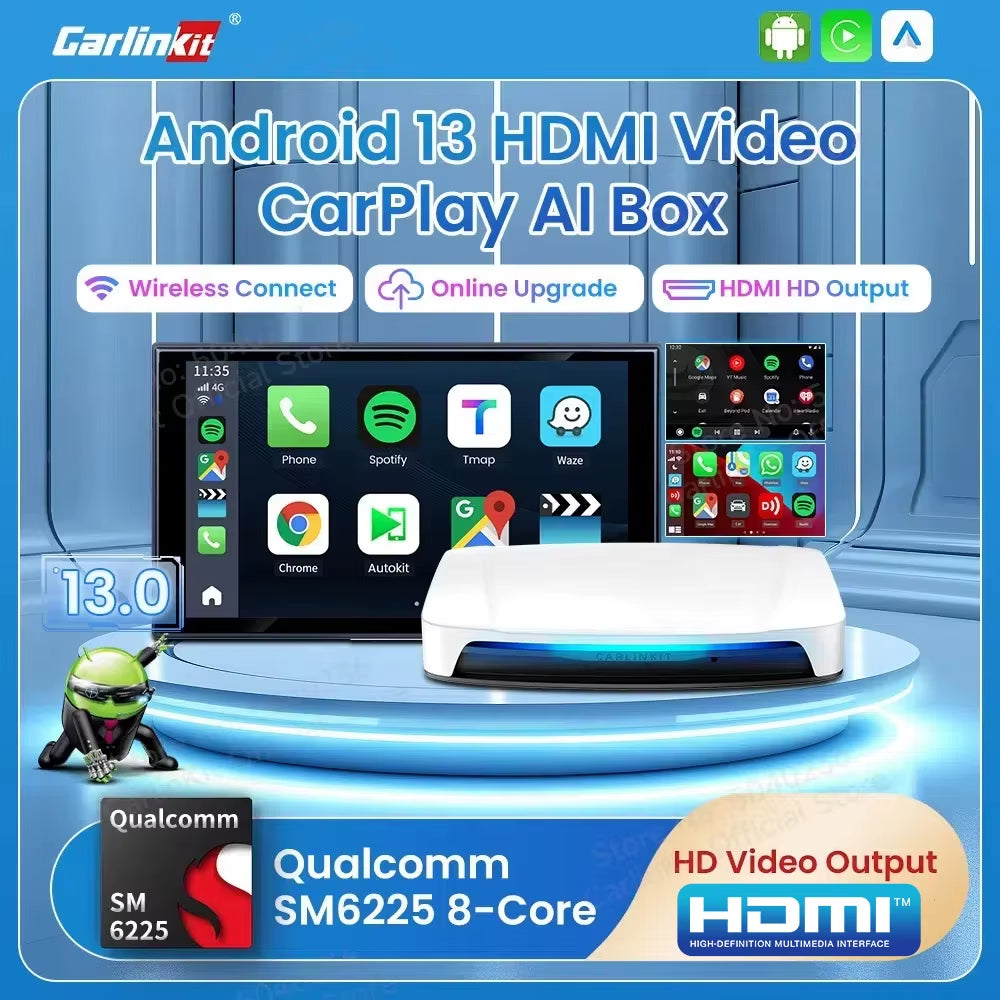UHD Android 13 Smart TV Box Qualcomm 8-Core Wireless Carplay Android Auto Adapter GPS HDMI Video Output Carplay Ai Box