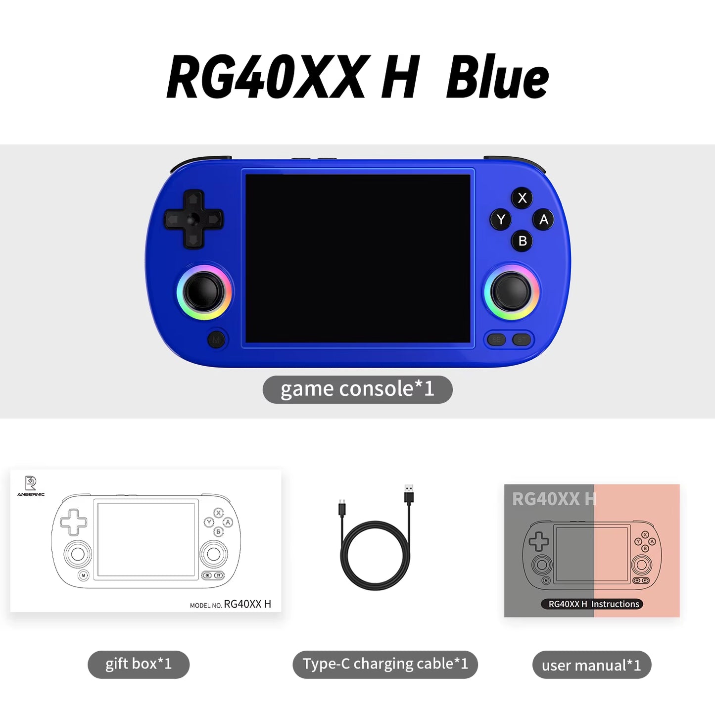 RG40XX H Handheld Games Console 4.0" IPS Screen Linux 64-Bit Multicolor LED Lights Retro Gaming Console over 5000 Games
