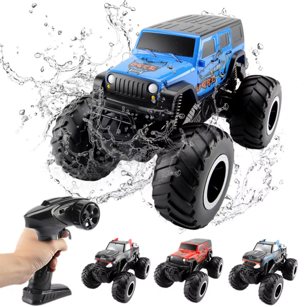 Amphibious Remote Control off Road Car with 4 Wheels Rechargeable Kids Electric Vehicle Waterproof All Crawler Truck Toy