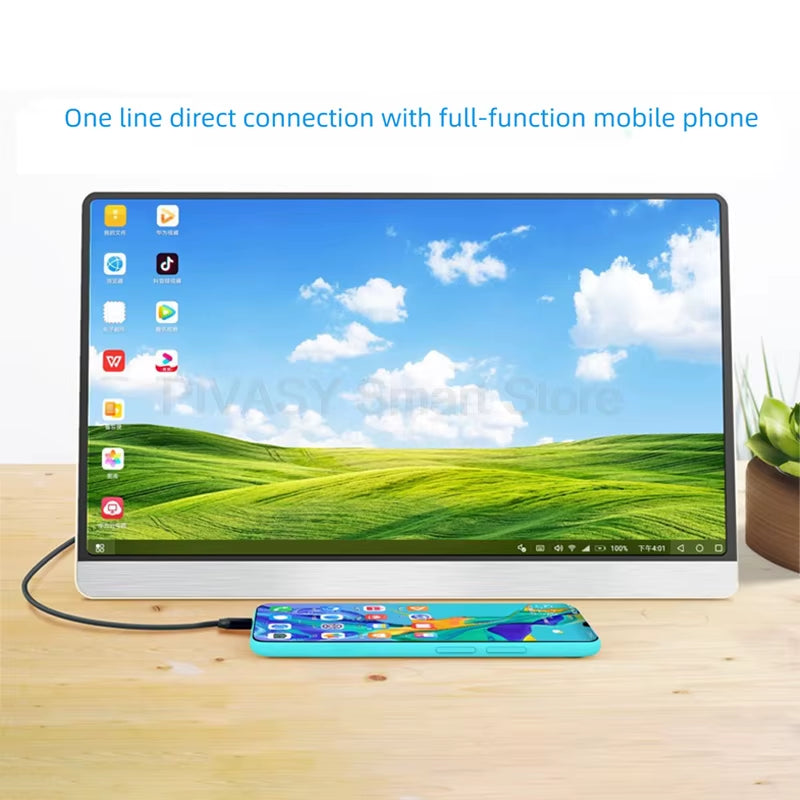 15.6 Inch Portable Monitor Enlarge Screen IPS Wire Connectivity for Phones Computers PS Games High Resolution Wide Compatibility
