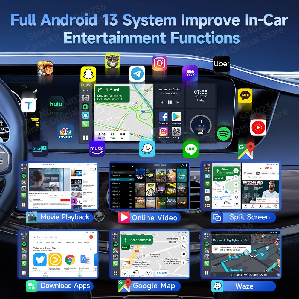 2025  HDMI Video Output Android 13 Carplay AI Box SM6225 8-Core Android Auto Wireless Carplay Split Screen Smart TV Box