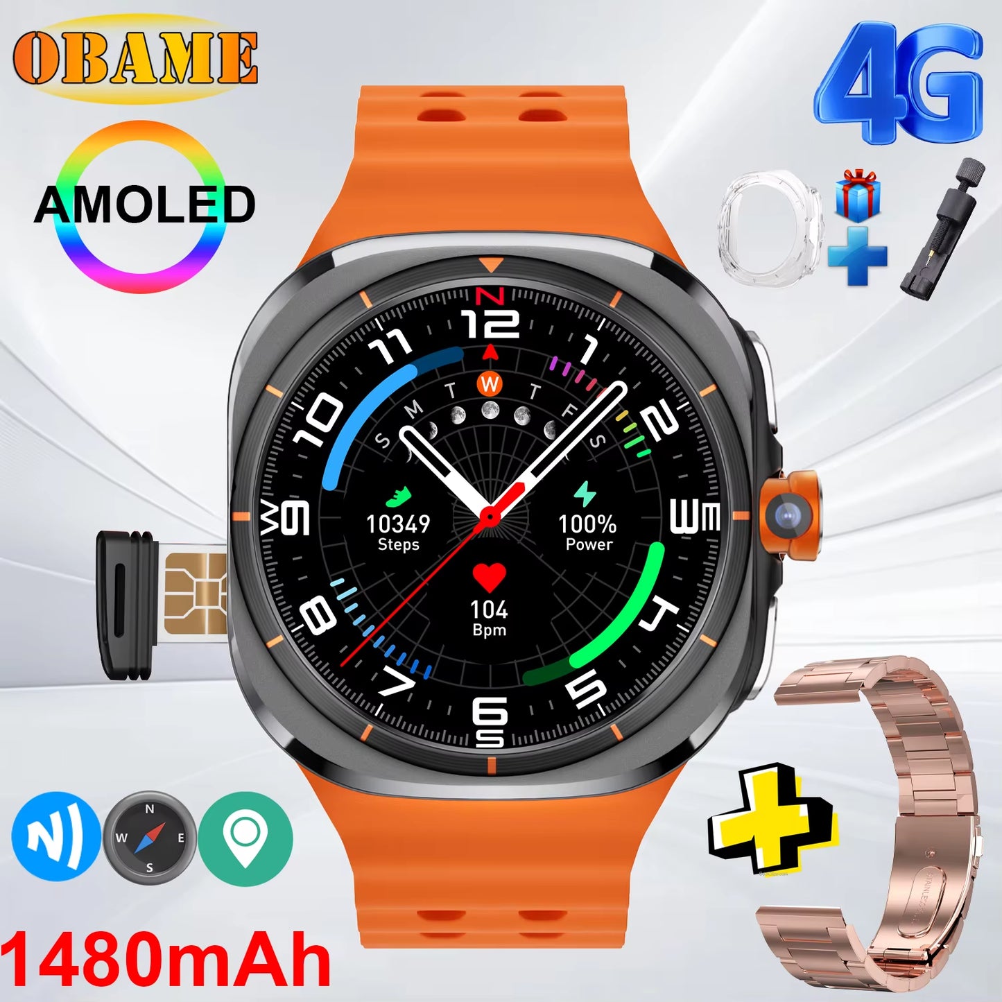 2025New WATCH 7 Ultra Upgrade 5G Smart Watch Men 1480Mah 32GB Memory 480*480 HD Screen Camera NFC GPS Compass Sports Smartwatch