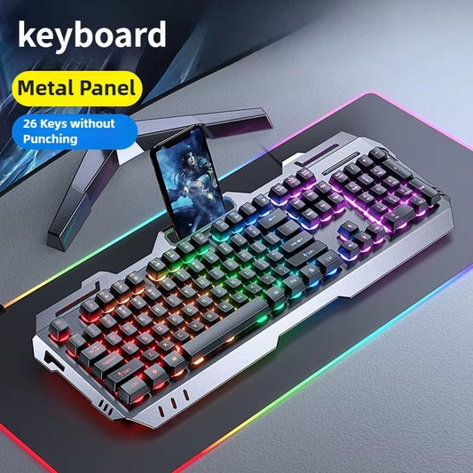 Gaming Wired Keyboard Mouse Combos Set Rainbow Glow Backlight 104 Keys Metal Panel Mechanical Feel Keyboard for Laptop Desktop