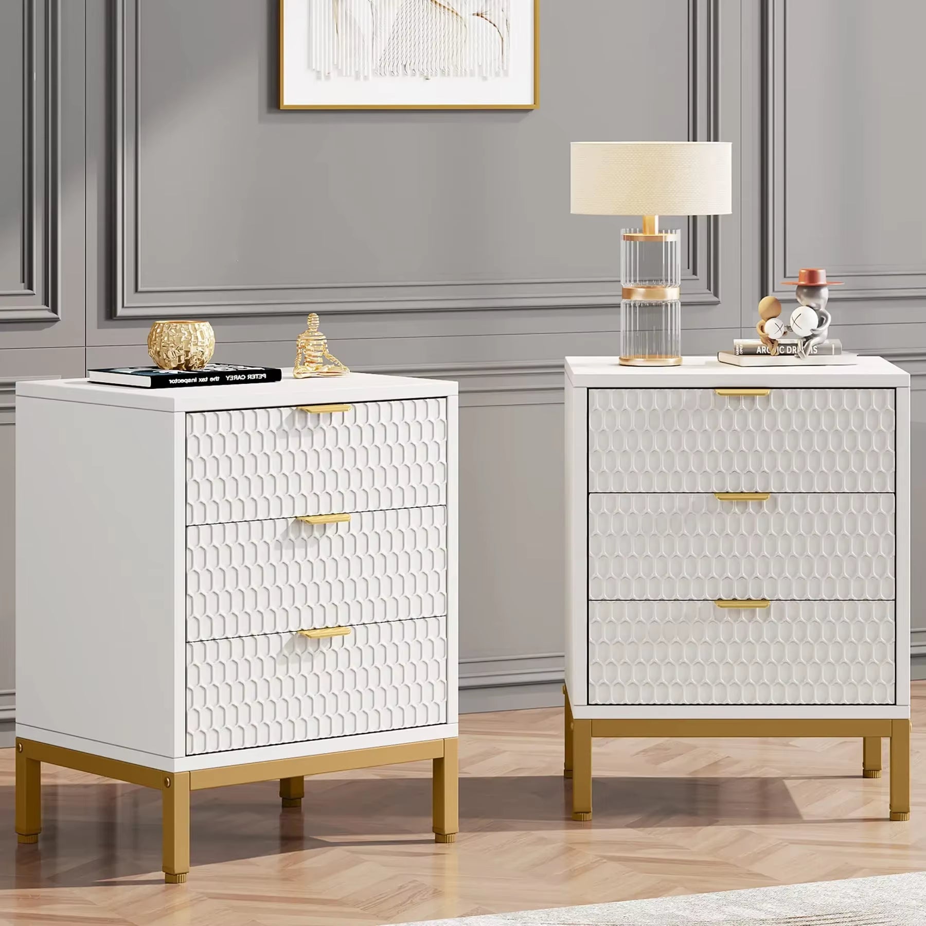 Modern Nightstand, 25.8" Tall Bedside Table with 3 Drawers, Contemporary End Side Table with Storage for Bedroom