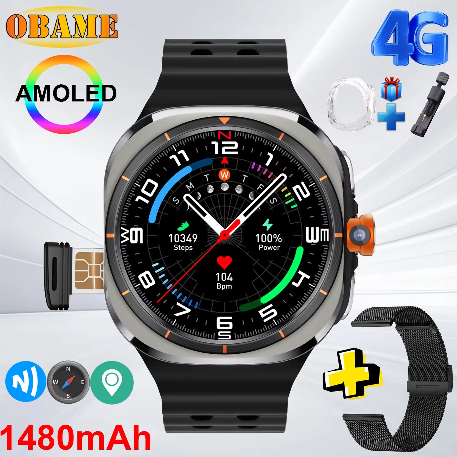 2025New WATCH 7 Ultra Upgrade 5G Smart Watch Men 1480Mah 32GB Memory 480*480 HD Screen Camera NFC GPS Compass Sports Smartwatch