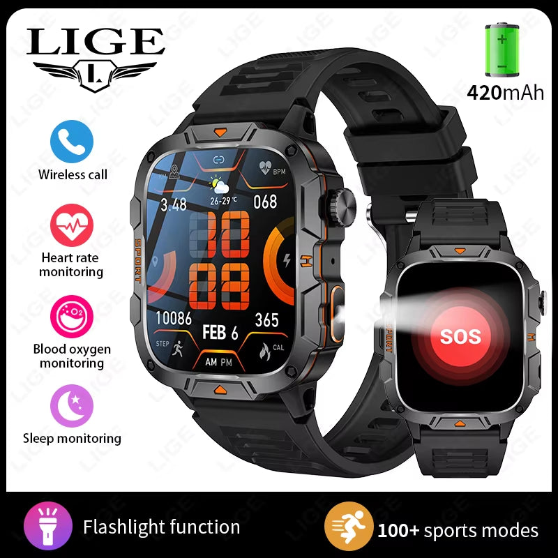 2025 for Xiaomi Outdoor Sports Smart Watch GPS Trackr 5ATM Flashlight 1.96" HD Display Screen Bluetooth Call Men Fitness Watches