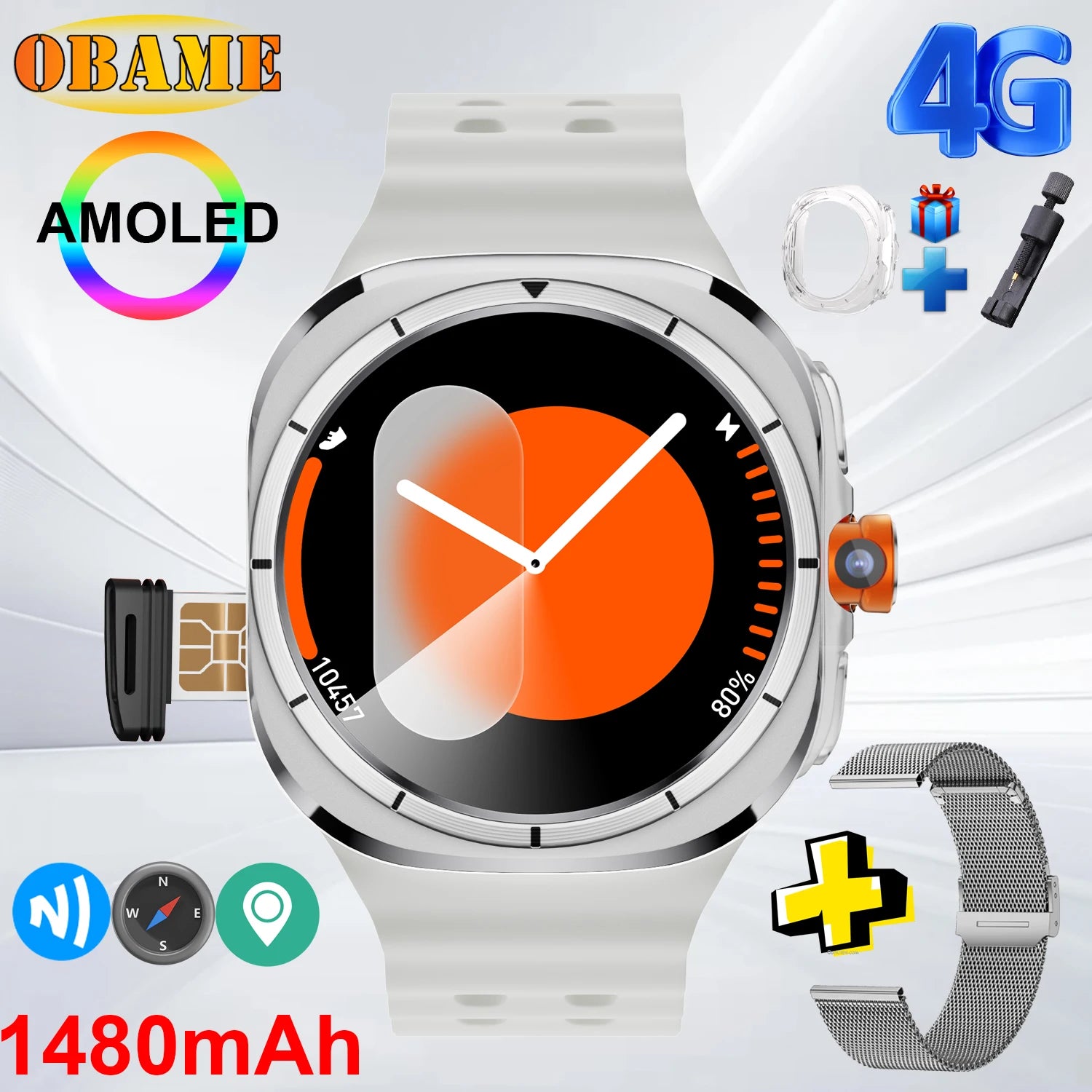 2025New WATCH 7 Ultra Upgrade 5G Smart Watch Men 1480Mah 32GB Memory 480*480 HD Screen Camera NFC GPS Compass Sports Smartwatch