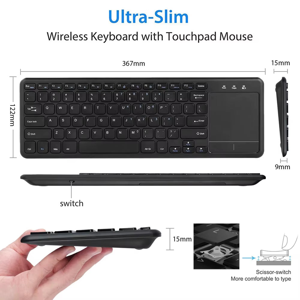 2.4Ghz Ultra Thin Wireless Touch Keyboard with Multi-Touch Touchpad for Windows 10/7 Android TV BOX Notebook Laptop Smart TV