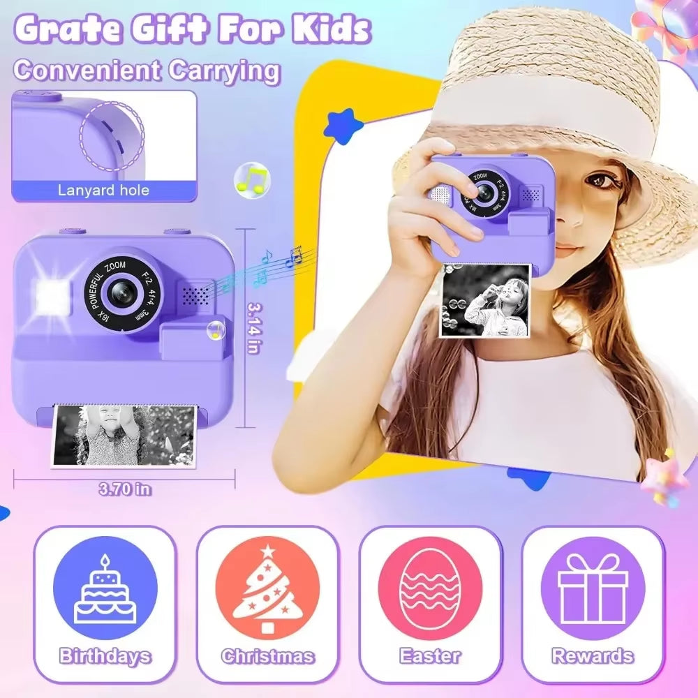 Children'S Digital Instant Print Camera - Educational Thermal Instant Print Camera with 32G Card and 1080P Video Functionality