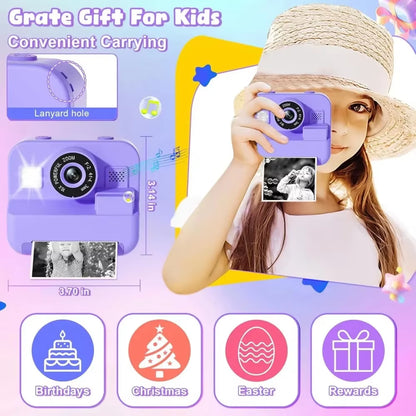 Children'S Digital Instant Print Camera - Educational Thermal Instant Print Camera with 32G Card and 1080P Video Functionality