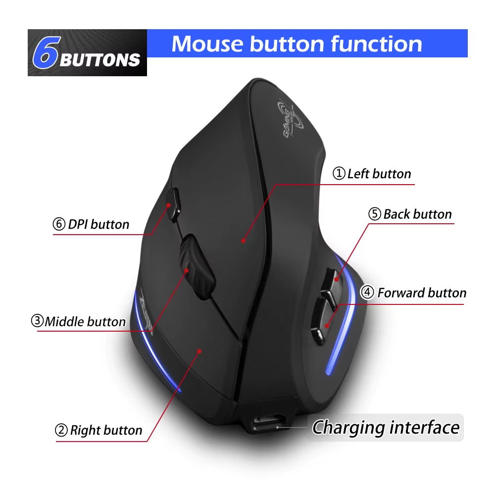 F35 Wireless Mouse Vertical Rechargeable Ergonomic Mouse 2400 DPI Optical Gaming Mice for Gamer Computer Laptop PC Mac IOS