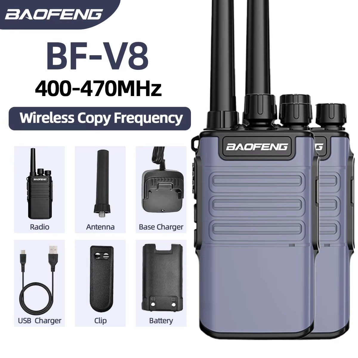 Mini Walkie Talkie Handheld BF-V8 BFV8 Gray Green Orange Intercom UHF HF Transceiver Walkie Talkie 10 KM