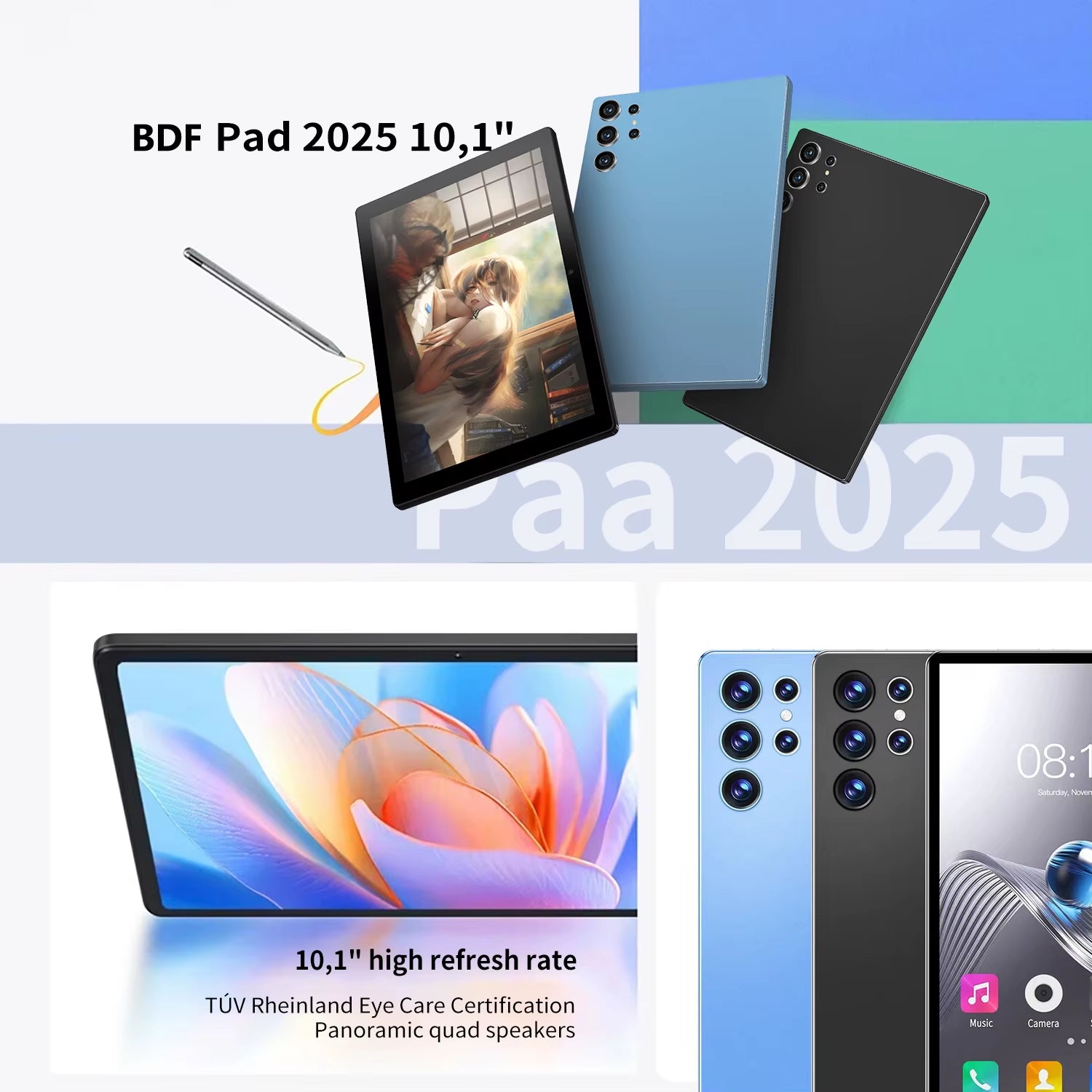 2025 New Upgraded Pad 10.1 Inch Android Tablets Octa Core 6GB RAM 128GB ROM Dual Network Wifi Dual Cameras Tablet PC 6000Mah