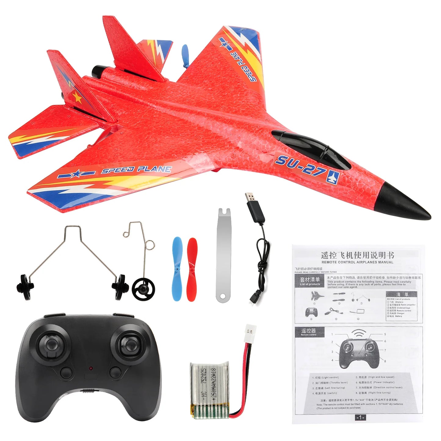 SU27 RC Plane 2.4G 2CH Remote Control Flying Glider with LED Lights EPP Foam Airplane Toys for Children Gifts