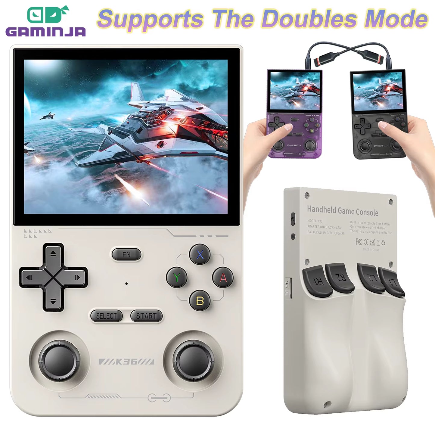 K36 Handheld Game Console 3.5Inch IPS 640X480 Screen Built in 64GB Card Support Two Game Consolesto Play Together Online