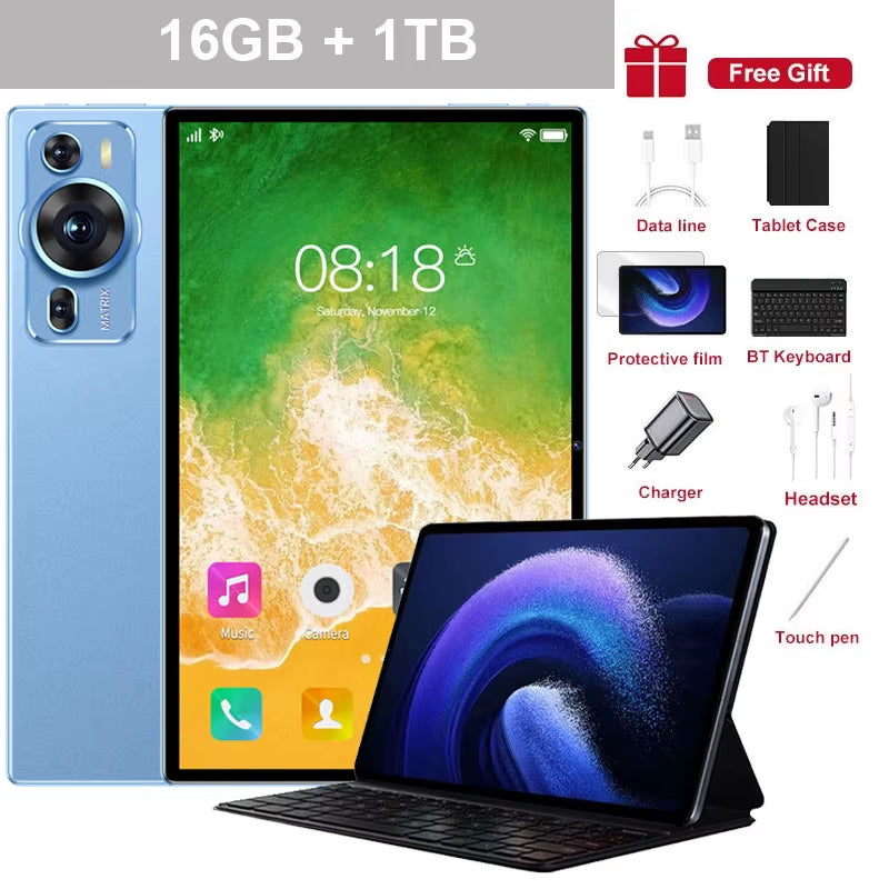 2025 Global Version New Original P60Pro Tablets Android 14 Tab 16GB+1TB 20000Mah High-End 5G Dual SIM Tablet PC with Keyboard