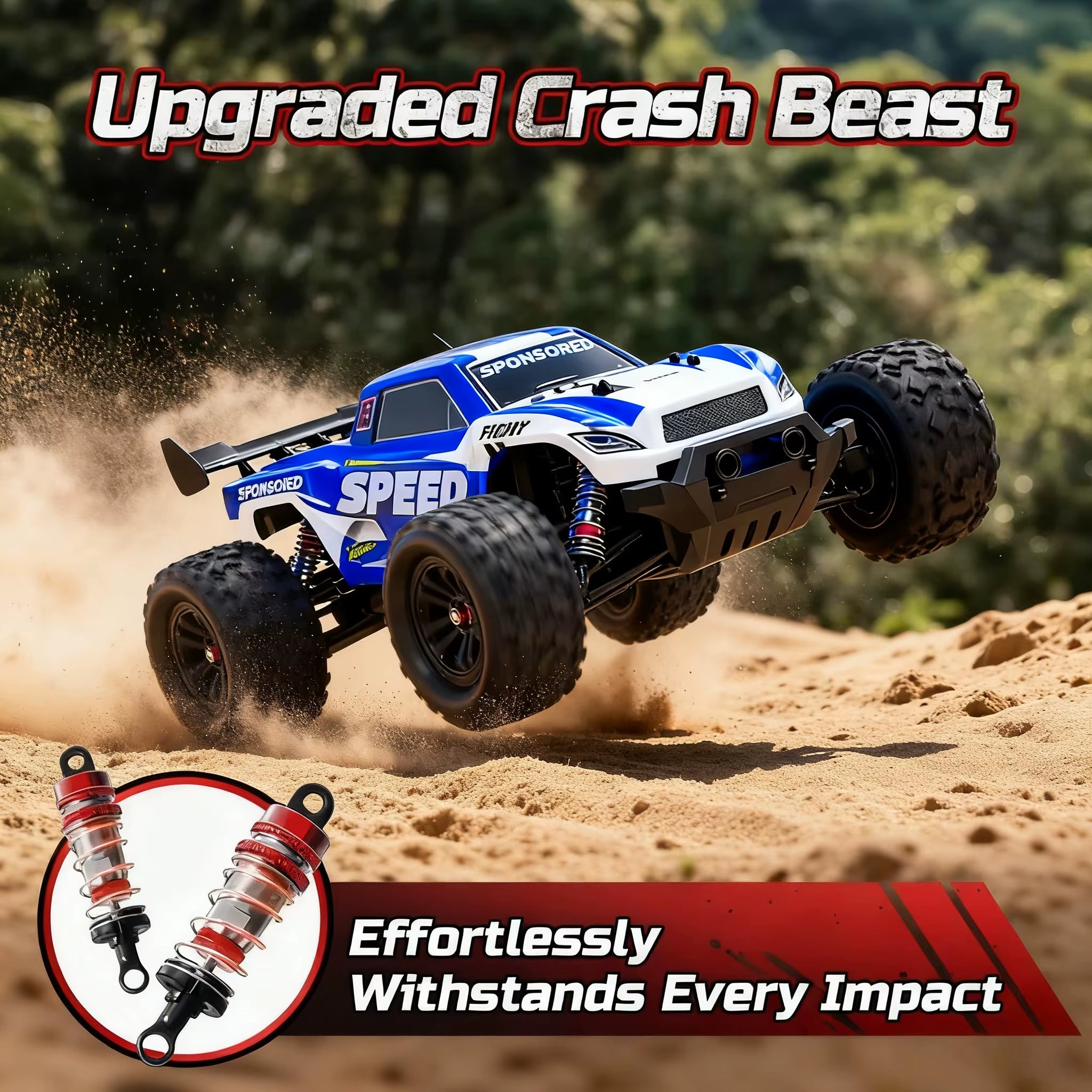 2.4Ghz Four-Wheel Drive All-Terrain Remote Control Truck Toy, Large All-Terrain Tires with LED Lights, Remote Control Off-Road V