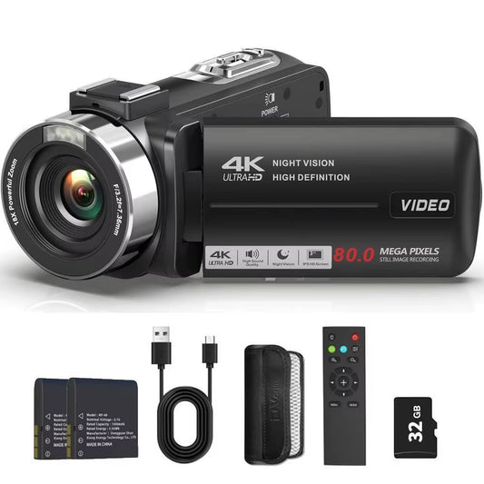 4K Video Camera Camcorder Ultra 80MP Digital Camera Vlogging Camera for Youtube 3.0" IPS 270° Screen IR Night Vision Handheld DV