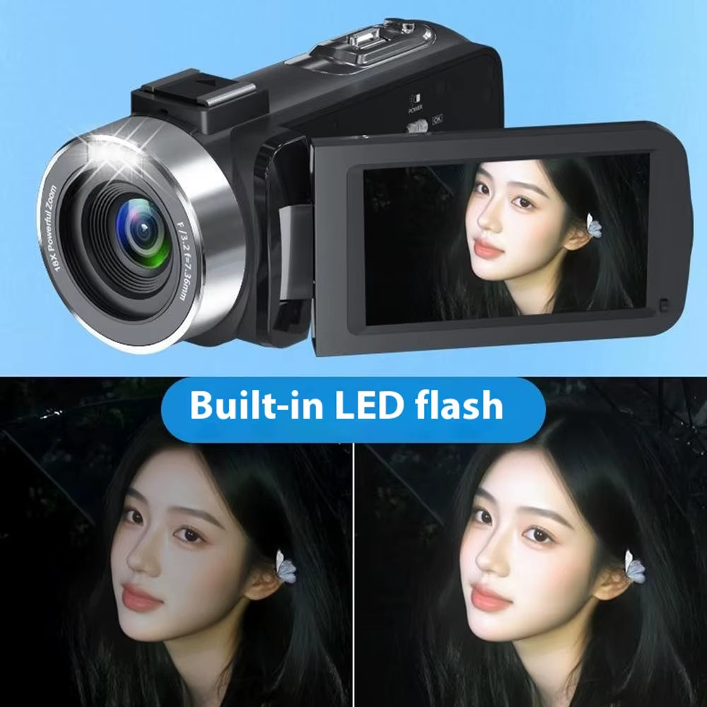 4K Video Camera Camcorder Ultra 80MP Digital Camera Vlogging Camera for Youtube 3.0" IPS 270° Screen IR Night Vision Handheld DV