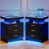 2 Set Nightstands with Wireless Charging Station, Auto Sensor 3 Color Dimmable LED Night Stand, Modern Bedside Table with 3 Dra