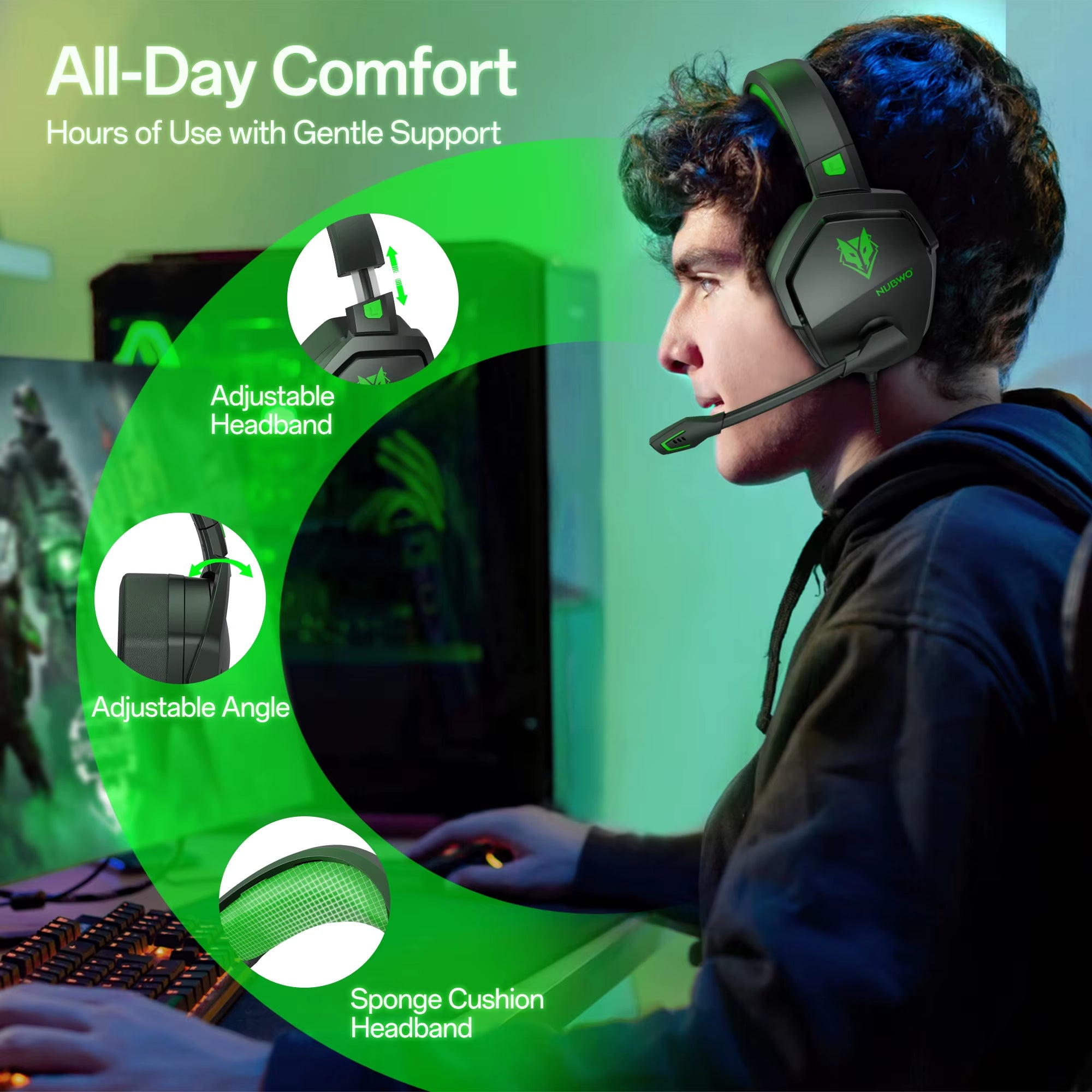 N16 Gaming Headset - Noise Canceling Mic, Stereo Sound, and Comfortable Design Gaming Headphones for PS5, PS4, Xbox One