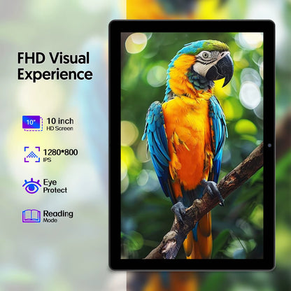 Android 14 Tablet, 10.1 Inches, Quad-Core Processor, 6GB RAM + 64GB ROM, 600GB Expansion Memory, 6000Mah