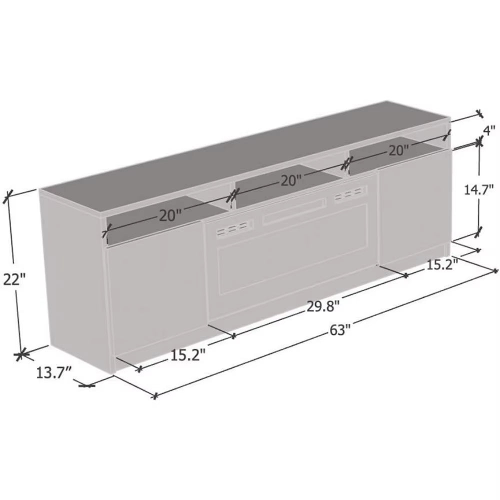 Modern Electric Fireplace TV Stand with High Gloss Finish and Storage Cabinets - 63 Inch Entertainment Center for Living Room