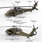 Black Hawk Helicopter Alloy Model with Display Stand & Gift Box Packaging Realistic Sound & Light Features Perfect for Display
