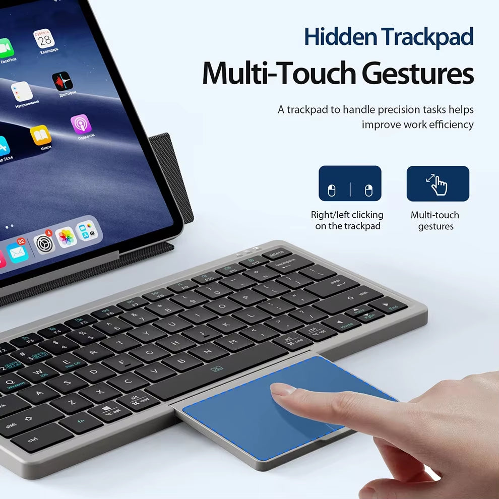 Bluetooth Keyboard Folding Keyboard with Touchpad Leather Case Rechargeable Multi-Device Wireless Bluetooth 5.2 Tablet Keyboard