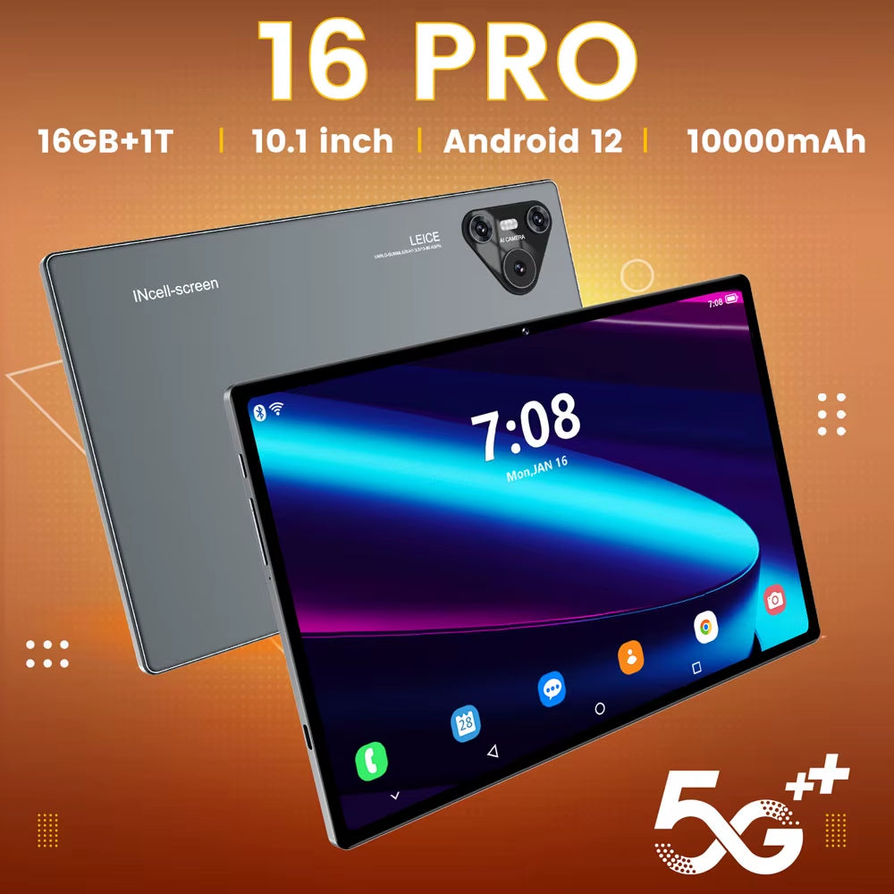 2025 New 16 Pro Tablet 10Inch Android 4K 16GB+1TB Dual SIM Snapdragon 870 Tablet PC GPS 10000Mah Tablets for Children Kids Tab